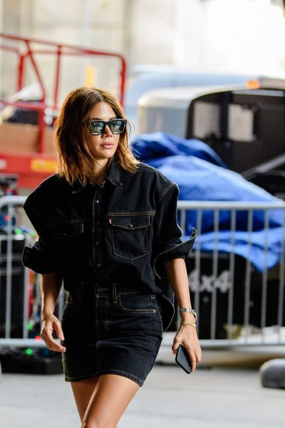 oversized menswear | denim work shirt mini skirt street style | Girlfriend is Better