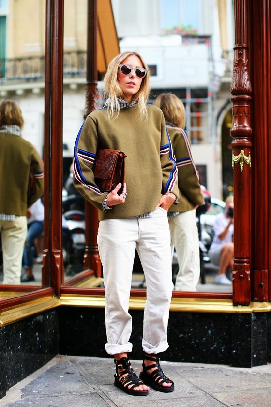 oversized menswear | dropped shoulder seams athletic sweater preppy street style leather clutch | Girlfriend is Better