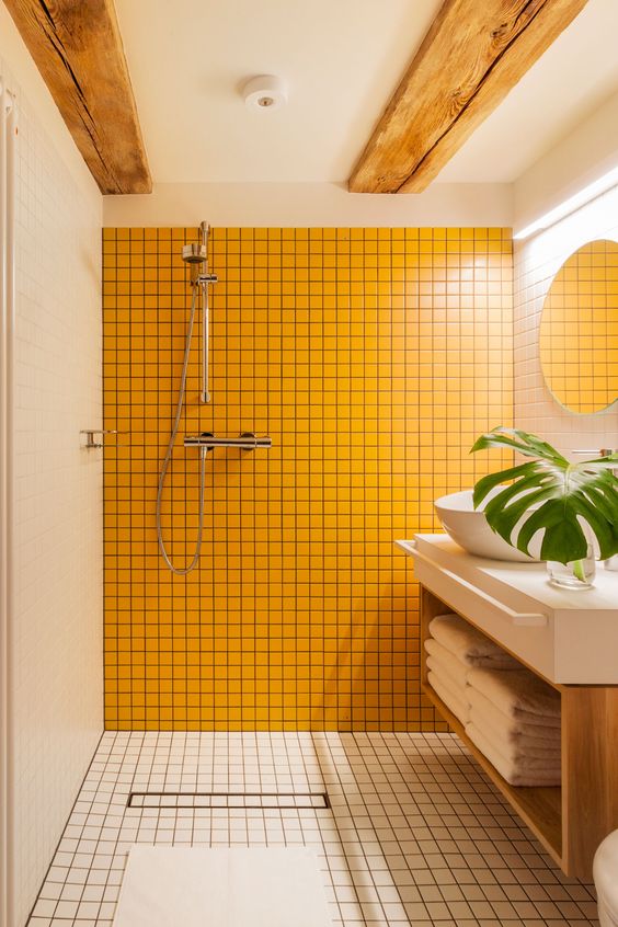 yellow home decor | bathroom tile earth element feng shui | Girlfriend is Better