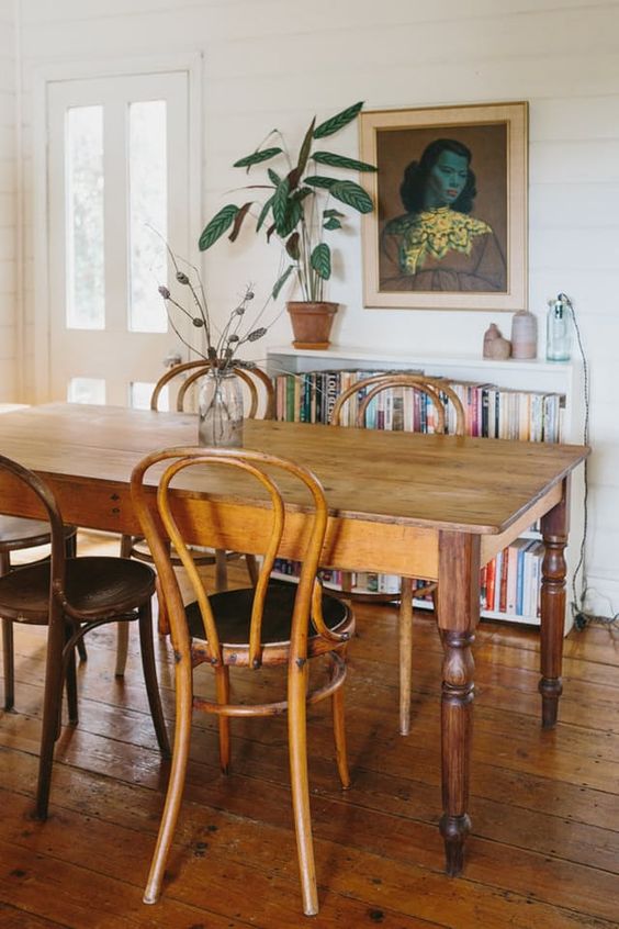 bentwood chairs | French country dining room bookshelf vintage portrait random person | Girlfriend is Better