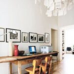 creative home office | vintage school chairs shared desk gallery wall | Girlfriend is Better