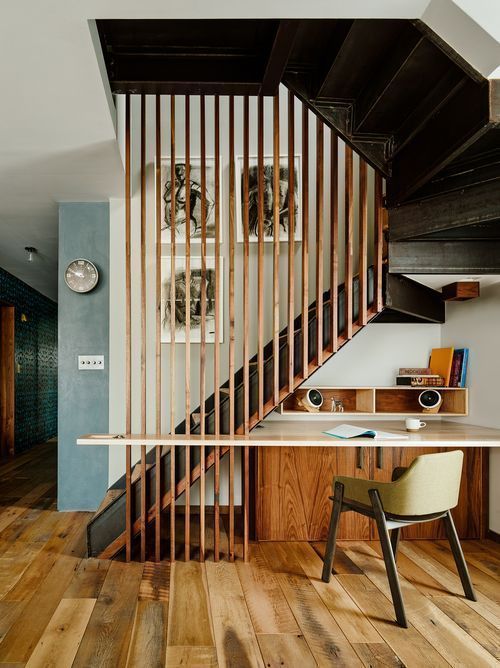 creative home office | room divider staircase built-in desk mid-century modern nook | Girlfriend is Better