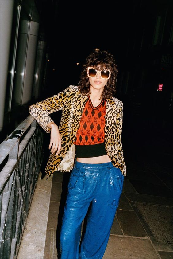 jewel tones | sapphire pants sequins ruby cropped top leopard print jacket | Girlfriend is Better