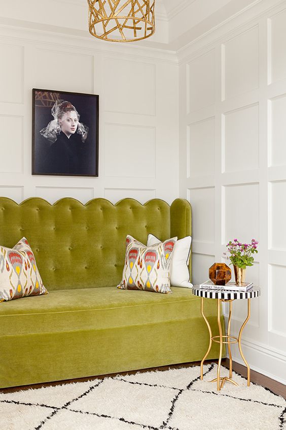 bench seating | living room sofa high back green scalloped tufted | Girlfriend is Better