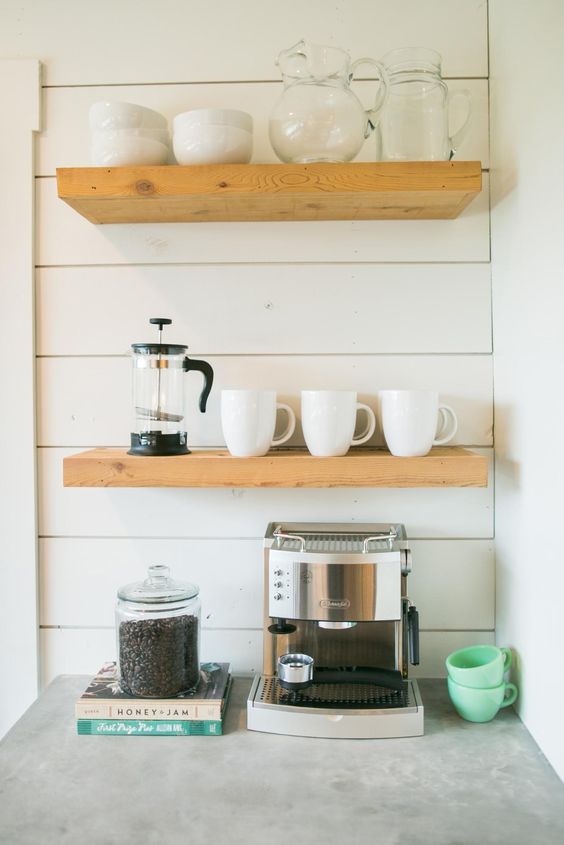 home coffee station DIY | kitchen corner open shelving | Girlfriend is Better