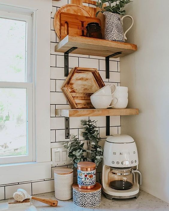 home coffee station DIY | open shelving Hygge kitchen corner | Girlfriend is Better