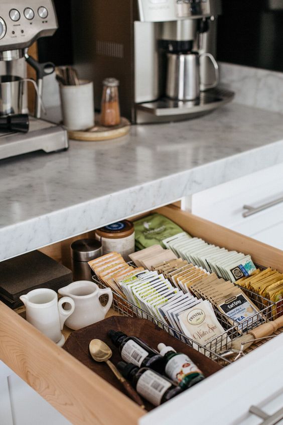 home coffee station DIY | tea accessories organization kitchen drawer | Girlfriend is Better