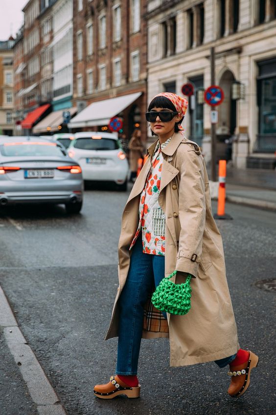 oversized trench coats | street style clogs bandanna vintage | Girlfriend is Better