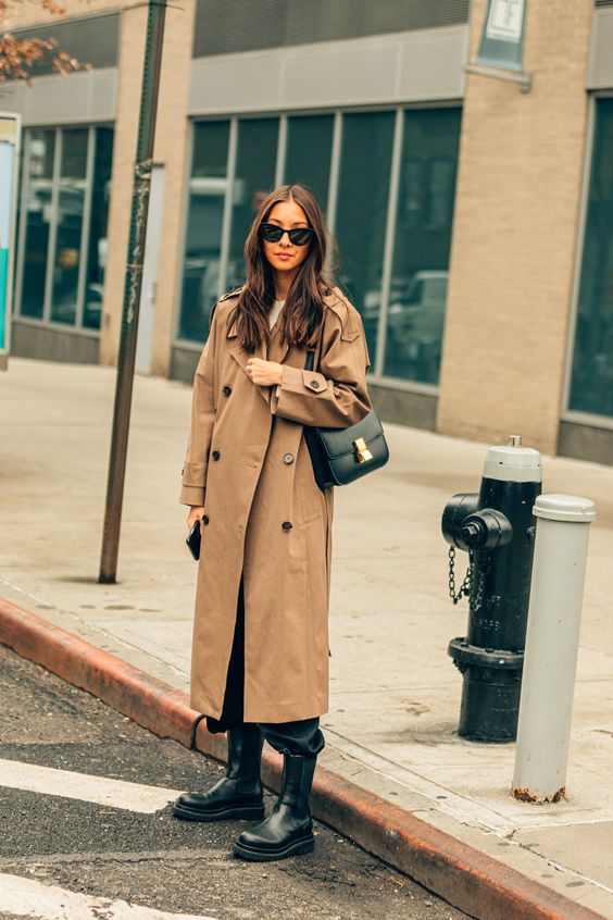 oversized trench coats | chunky black boots street style winter fashion | Girlfriend is Better