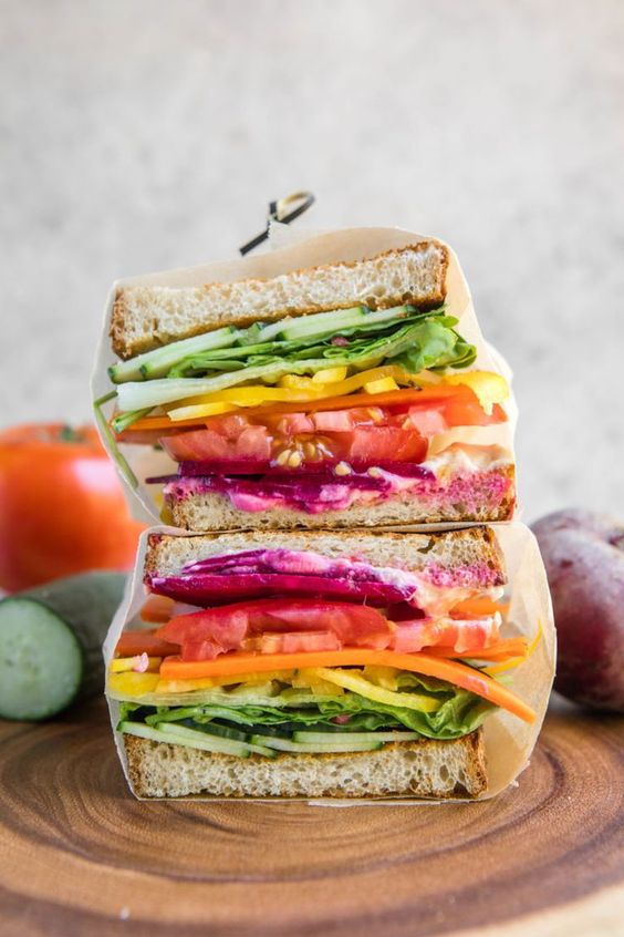 Rainbow veggie sandwich hummus spread vegetarian fiber | Girlfriend is Better