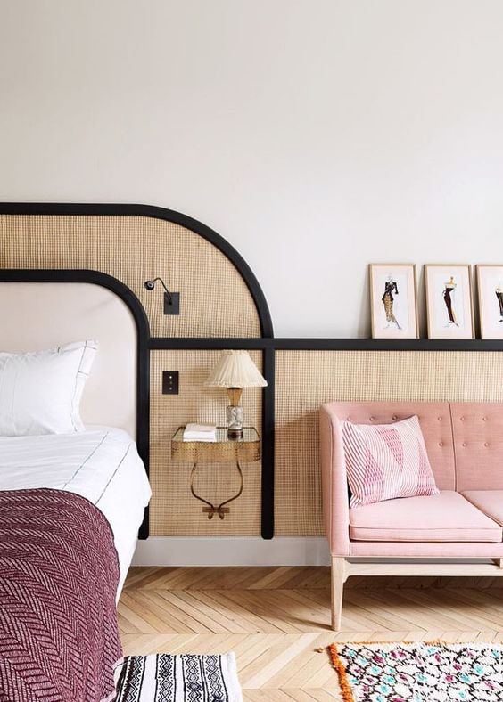 cheery bedroom decor | pink herringbone wood floors French Parisian | Girlfriend is Better