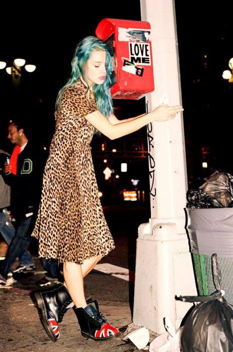 indie sleaze | animal print dress Dr. Martens blue hair qrunge | Girlfriend is Better