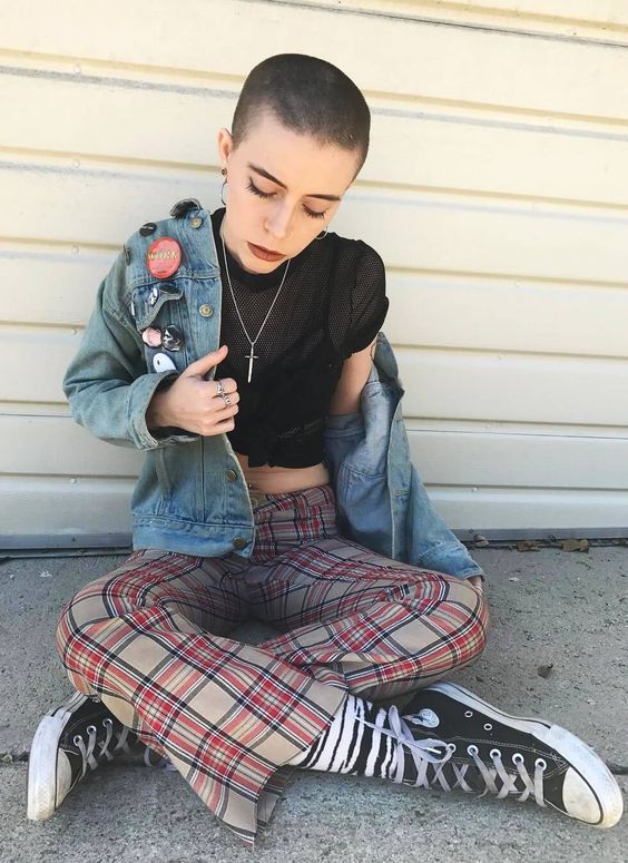 grunge plaid pants | 90s jean jacket punk | Girlfriend is Better