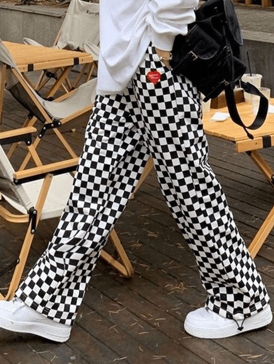 grunge plaid pants | checker striaght leg white black | Girlfriend is Better