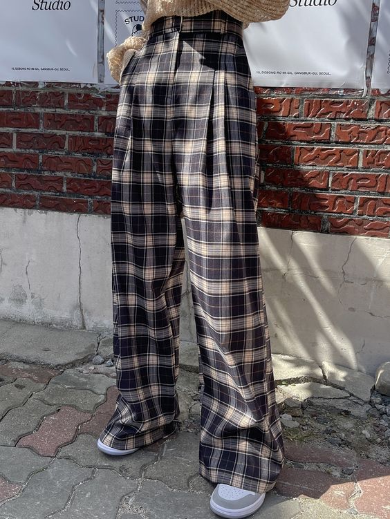 grunge plaid pants | pleats high waist tennis shoes street style womens | Girlfriend is Better