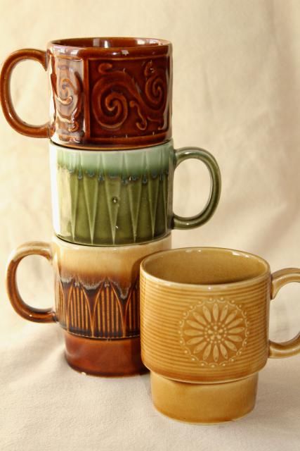 vintage ceramic mugs | 60s 70s stackable Japanese mismatched | Girlfriend is Better