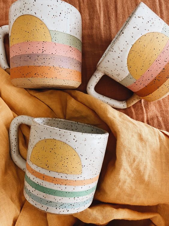 vintage ceramic mugs | handmade Portland wheel thrown clay speckled sun | Girlfriend is Better