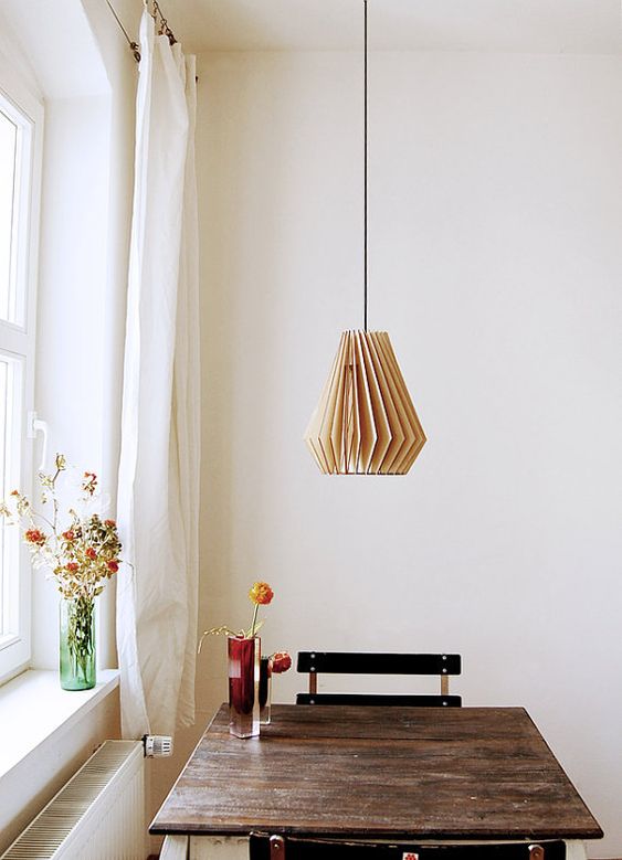 pendant lamps | Girlfriend is Better | Hygge natural decor accordion pleated shade bistro table