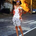 summer shorts | Girlfriend is Better | striped cross-front floral blazer street style