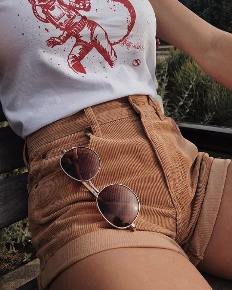 summer shorts | Girlfriend is Better | tan corduroy high waist rolled hem