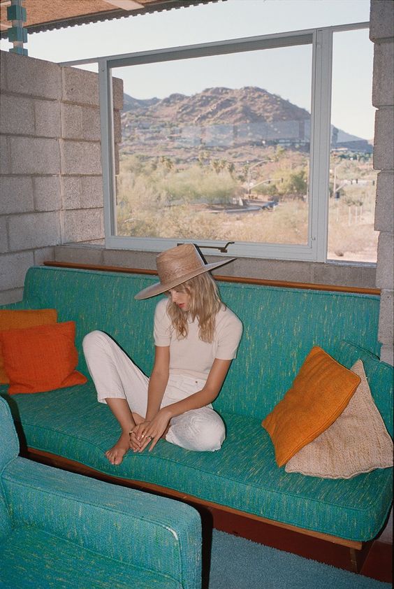 Desert Vibes | Girlfriend is Better | home decor teal orange flat brimmed hat