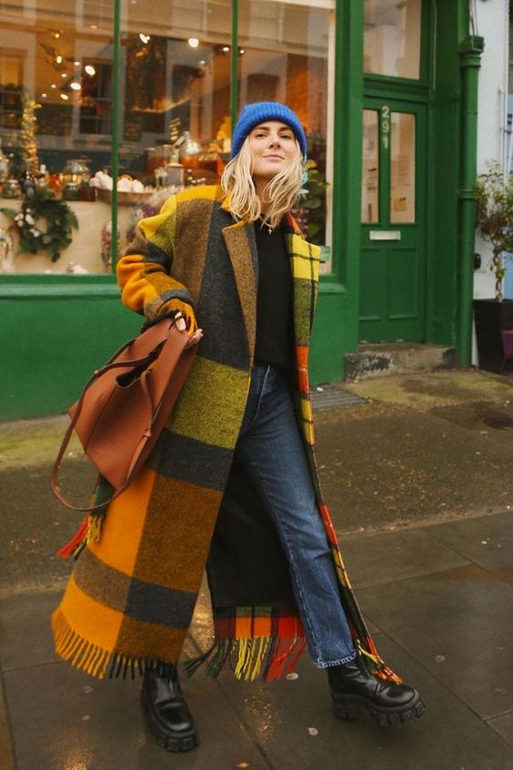 wide lapels | Girlfriend is Better | plaid wool winter coat maxi oversized orange