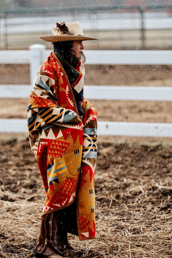 blanket coats | Girlfriend is Better | Pendleton wool blanket red gold