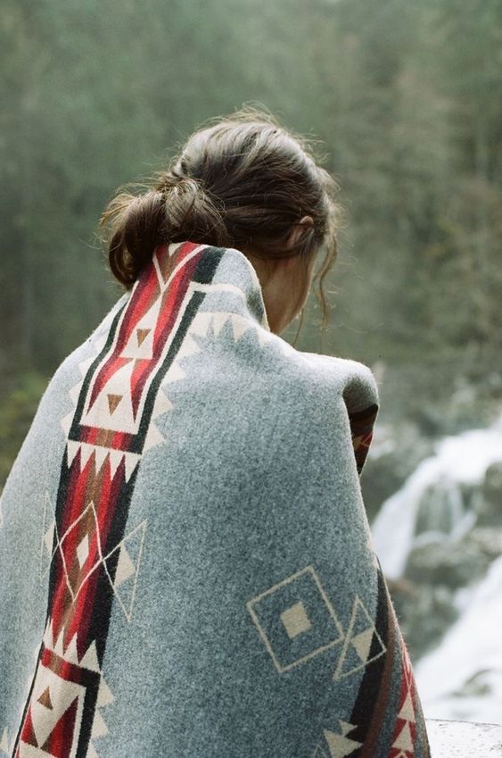 blanket coats | Girlfriend is Better | blue wool Navajo blanket winter wear