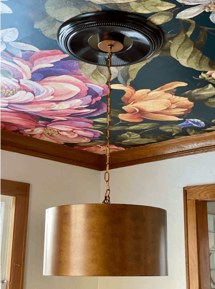 decorative ceilings | Girlfriend is Better | floral wallpaper bronze hanging light