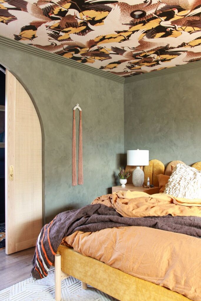 decorative ceilings | Girlfriend is Better | crane wallpaper maximalism bedroom