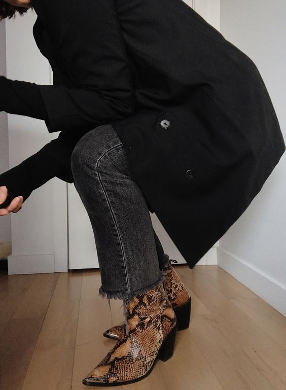 ankle boots | Girlfriend is Better | animal print snakeskin skinny jeans evening wear